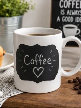 DesignPac Chalkboard Message Coffee Mug 10 Oz Ceramic White Black Customizable